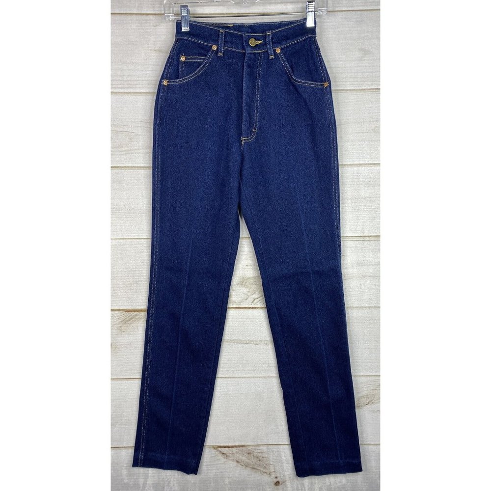 Vintage LEE Jeans Womens 8 Long (Hemmed) Dark Wash High Rise Union Made USA